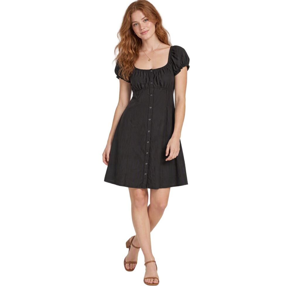 Madewell Black Puff Sleeve Button Front Mini Dress Size 2